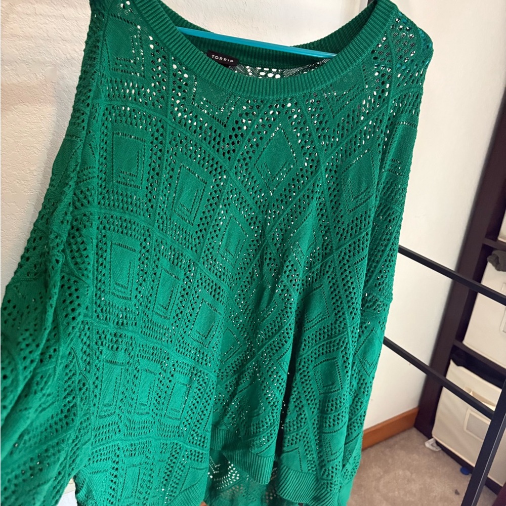 Torrid Green Pointelle Crew Neck Sweater
